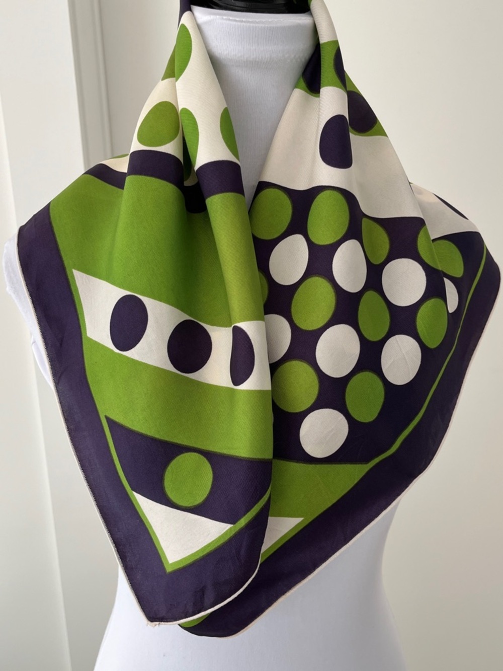 VINTAGE Twill Square Scarf Polka Dot Diagonal Stripe Foulard Colourful Business